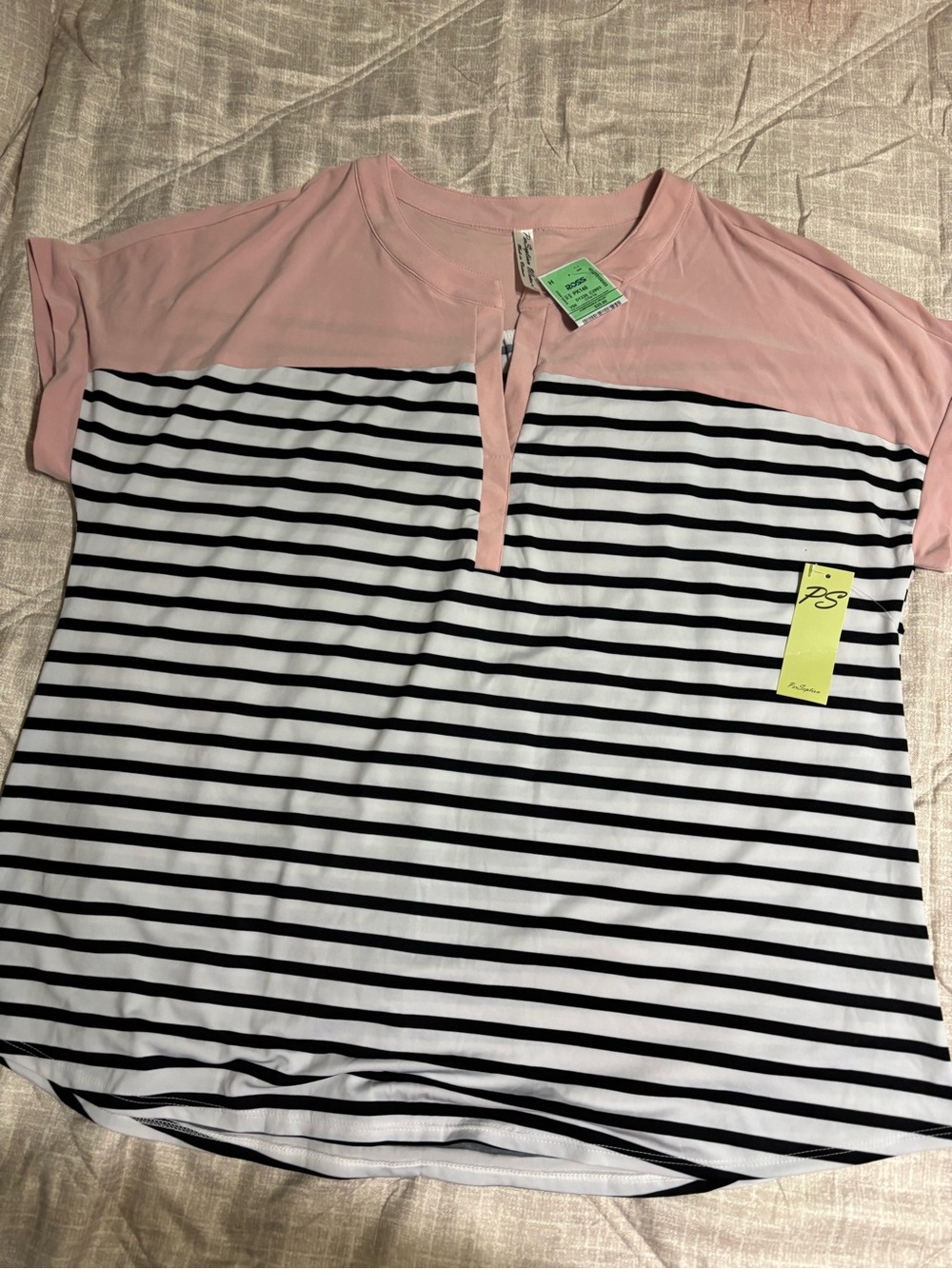 Perseption Pink, Black & White Striped Short Sleeve Top - Picture 5 of 6